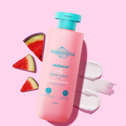 Aqualogica Radiance+ Silky Body Lotion, 200ml, Watermelon & Niacinamide, Non-Greasy - front view