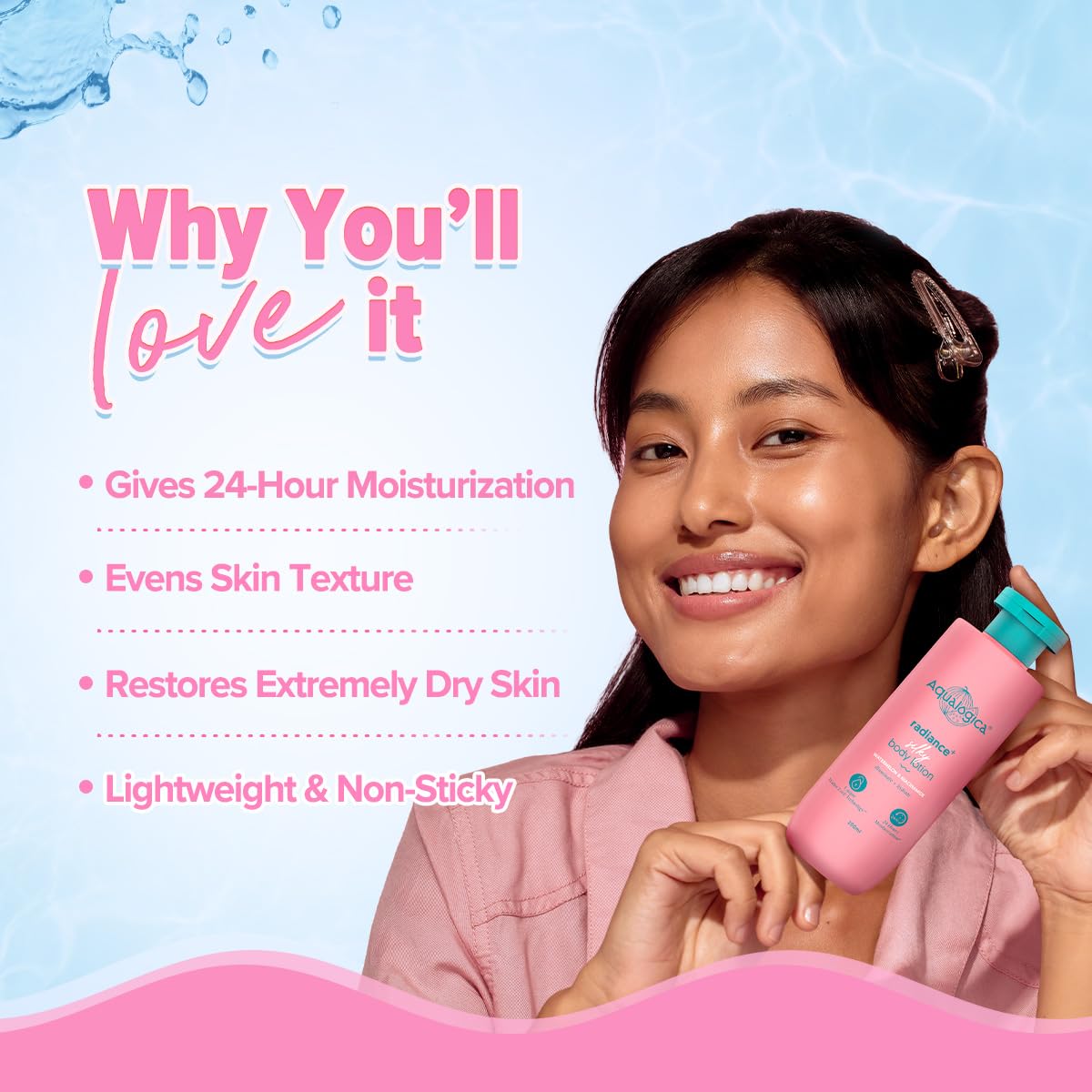 Aqualogica Radiance+ Silky Body Lotion, 200ml, Watermelon & Niacinamide, Non-Greasy - back view