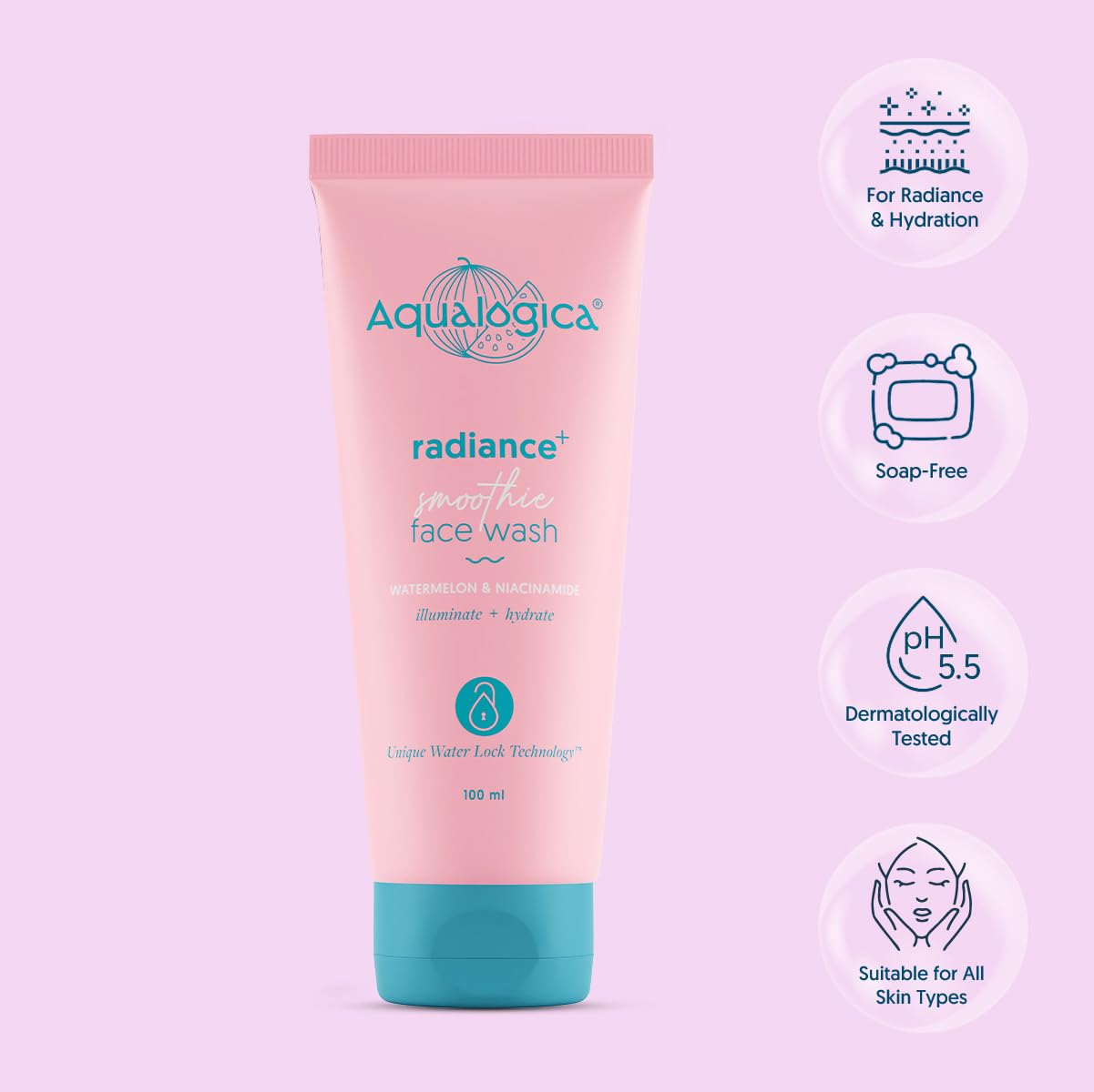 Aqualogica Radiance+ Smoothie Face Wash with Watermelon Extract & Niacinamide, 100ml - front view