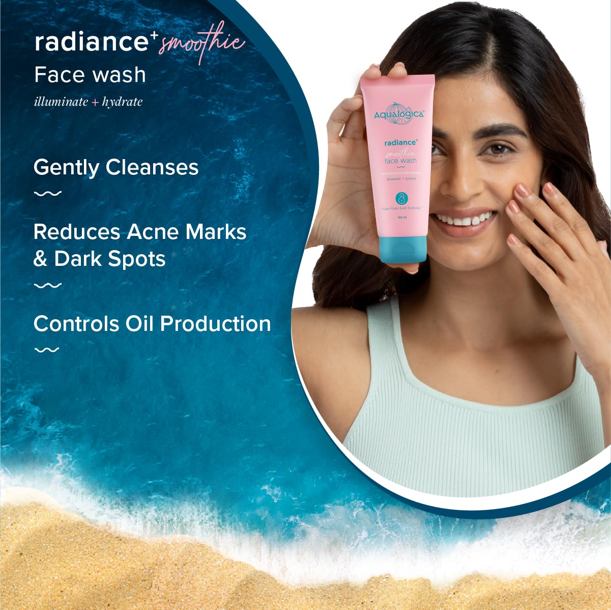 Aqualogica Radiance+ Smoothie Face Wash with Watermelon Extract & Niacinamide, 100ml - packaging