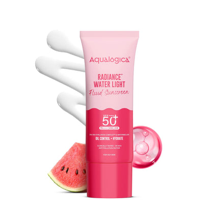 Aqualogica Radiance+ Water Light Fluid Sunscreen SPF 50+ PA++++, Fragrance-Free, 2% Nia-Hyaluron Complex