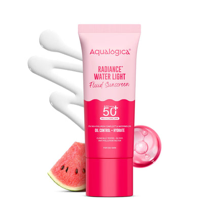 Aqualogica Radiance+ Water Light Fluid Sunscreen SPF 50+ PA++++, Fragrance-Free, 2% Nia-Hyaluron Complex (10)