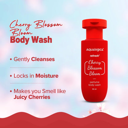 Aqualogica Refresh+ Cherry Blossom Bloom Body Care Set, 3-Piece Gift Pack, Unisex Fragrance Collection - packaging