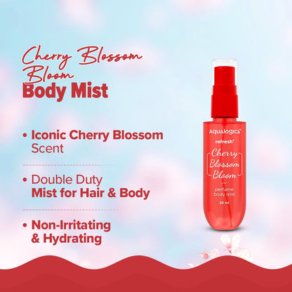 Aqualogica Refresh+ Cherry Blossom Bloom Body Care Set, 3-Piece Gift Pack, Unisex Fragrance Collection - ingredients panel