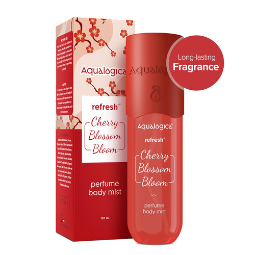 Aqualogica Refresh+ Cherry Blossom Bloom Body Mist, 150ml, with Hyaluronic Acid & Zemea, Unisex Hair & Body Spray