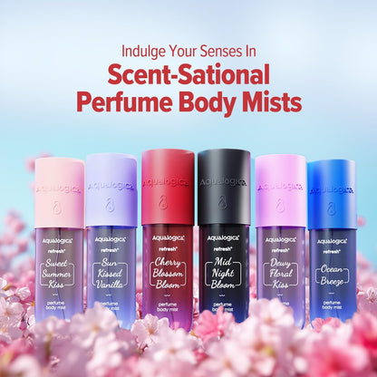 Aqualogica Refresh+ Cherry Blossom Bloom Body Mist, 150ml, with Hyaluronic Acid & Zemea, Unisex Hair & Body Spray - in use