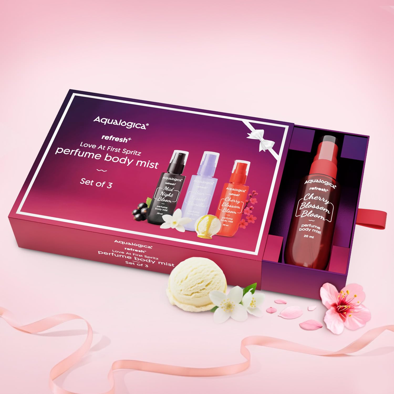 Aqualogica Refresh+ Love at First Spritz Set of 3 Body Mist, 60g, Unisex - front view
