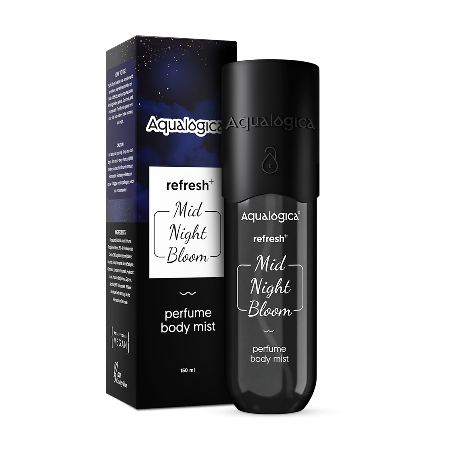 Aqualogica Refresh+ Mid Night Bloom Perfume Body Mist, 150 ml, Raspberry Amber, Unisex