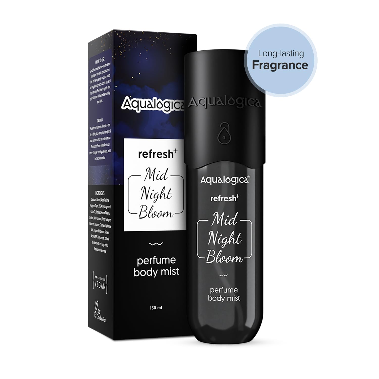 Aqualogica Refresh+ Mid Night Bloom Perfume Body Mist, 150 ml, Raspberry Amber, Unisex - front view
