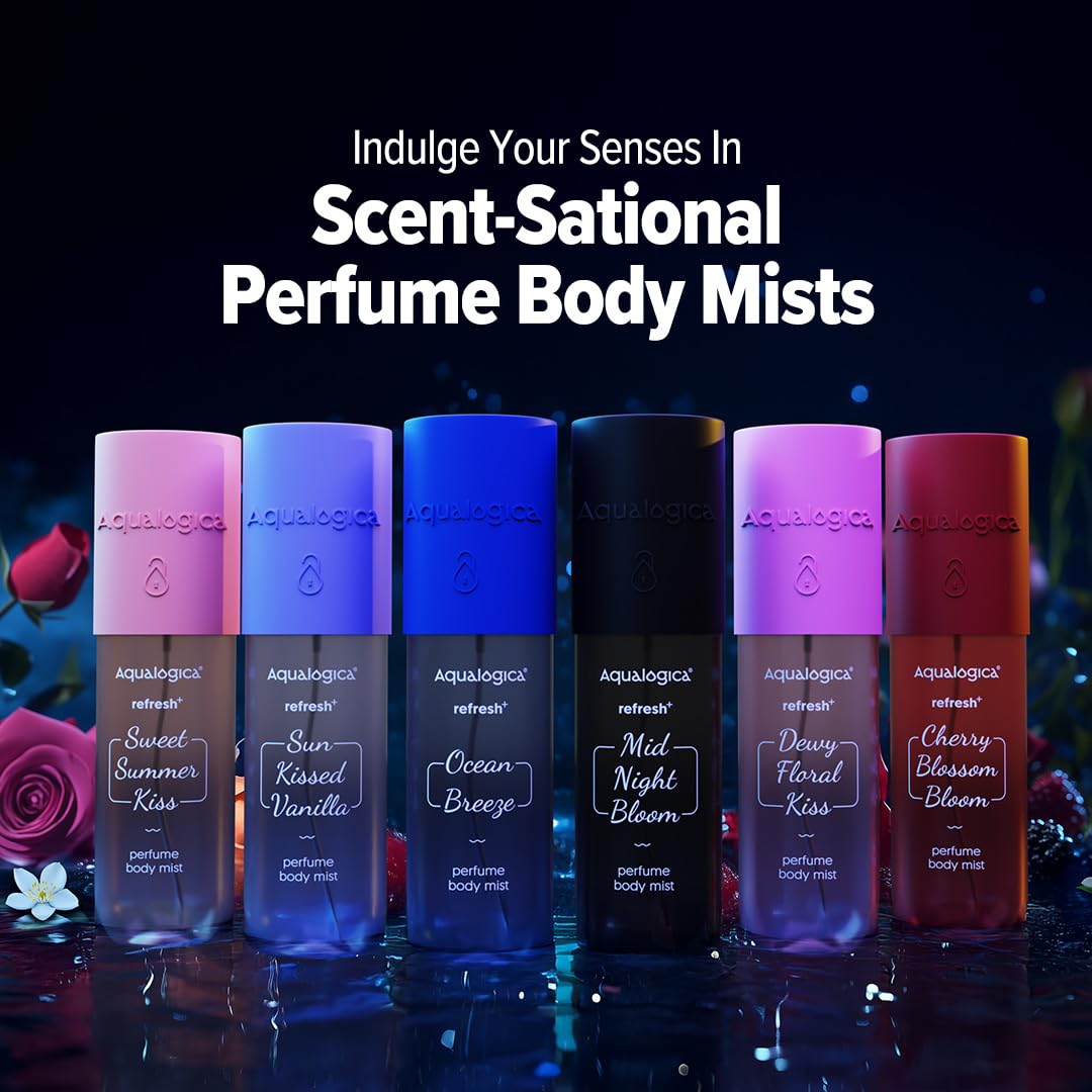 Aqualogica Refresh+ Mid Night Bloom Perfume Body Mist, 150 ml, Raspberry Amber, Unisex - in use