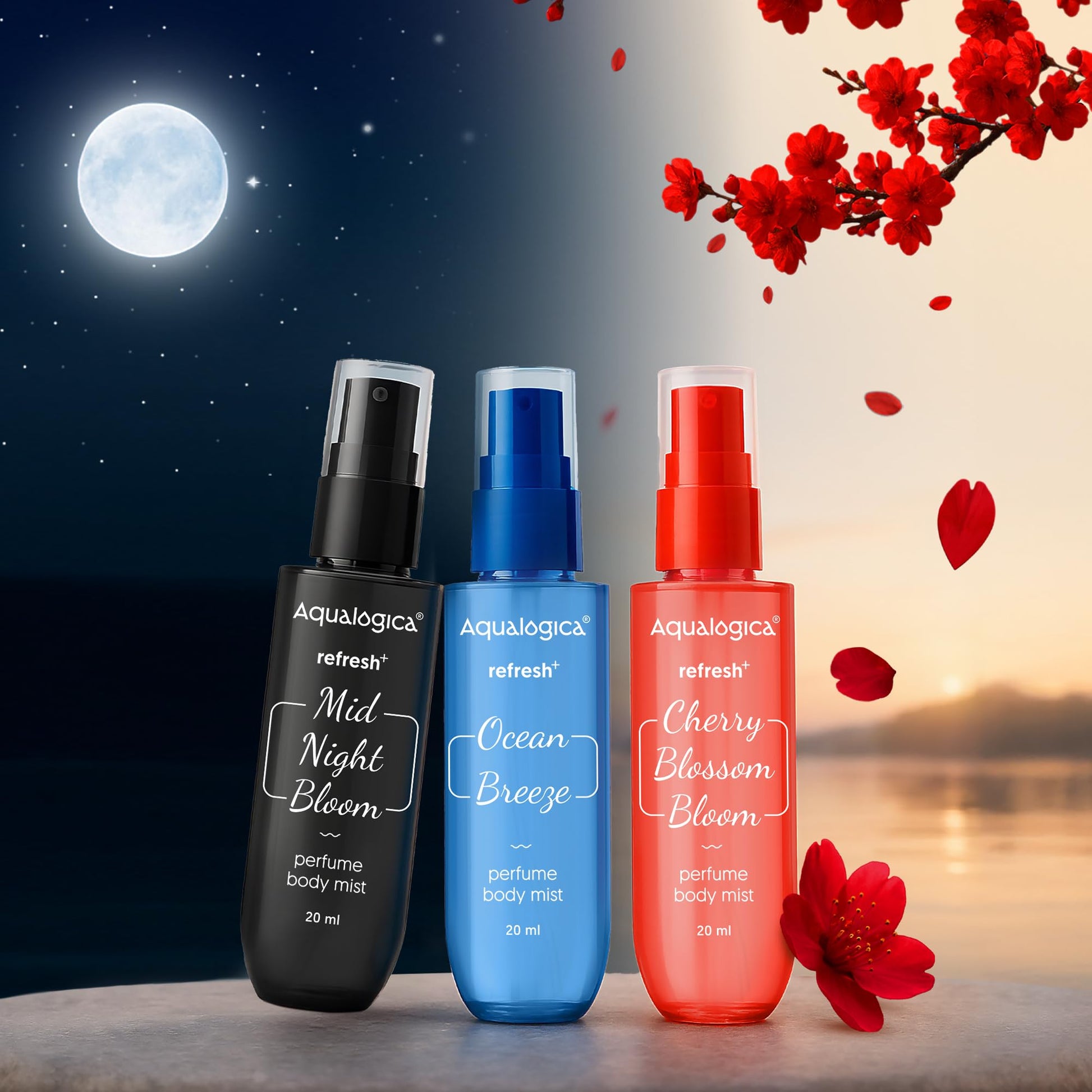 Aqualogica Refresh+ Mist Me Not Set of 3 Body Mists, 20ml Each, Travel-Friendly, Unisex - front view