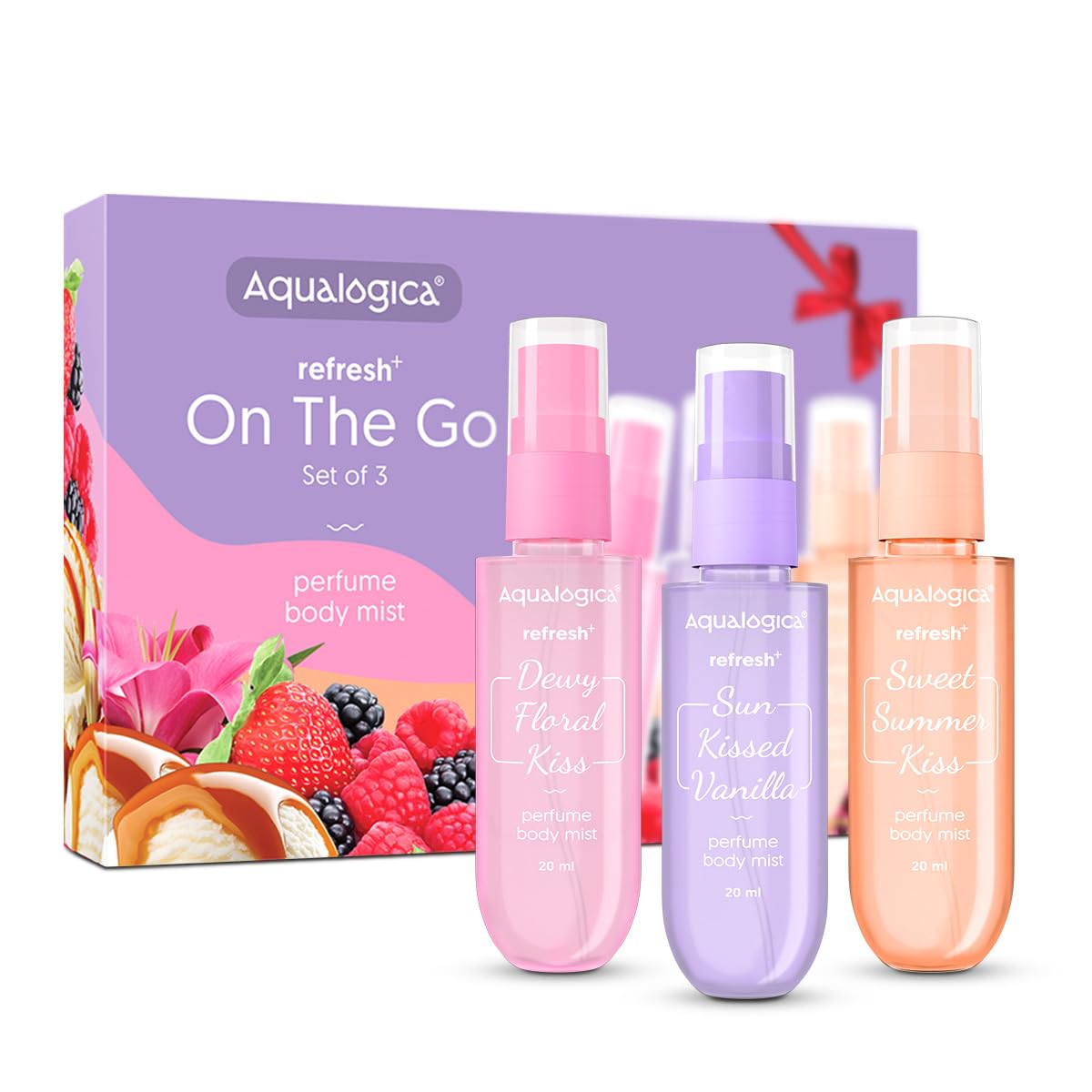 Aqualogica Refresh+ On the Go Perfume Body Mist Set, 20 ml x 3, Eau De Parfum, Travel Friendly, Unisex Adult