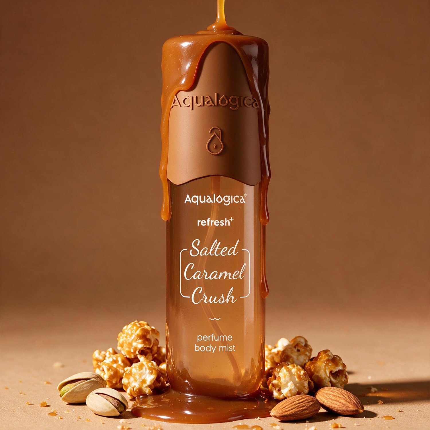 Aqualogica Refresh+ Perfume Body Mist Salted Caramel Crush, 150ml, Unisex Gourmand Fragrance for Hair & Body - back view