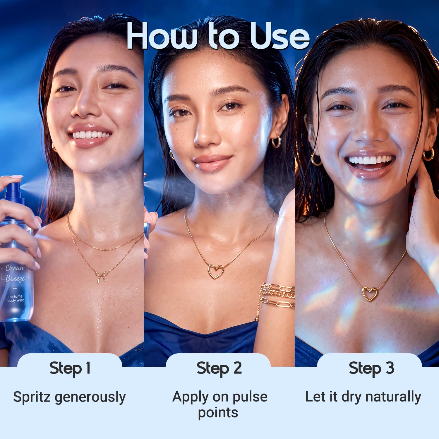 Aqualogica Refresh+ Perfume Body Mist Trio, 3x150ml, Set of 3 Fragrances, Hair & Body - close-up detail (25)