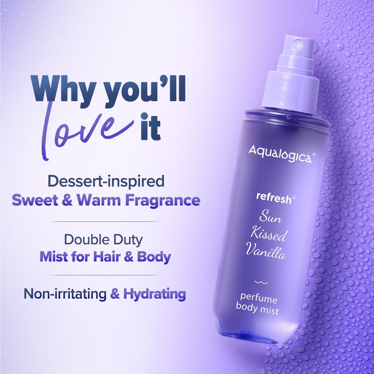 Aqualogica Refresh+ Perfume Body Mist Trio, 3x150ml, Set of 3 Fragrances, Hair & Body - close-up detail
