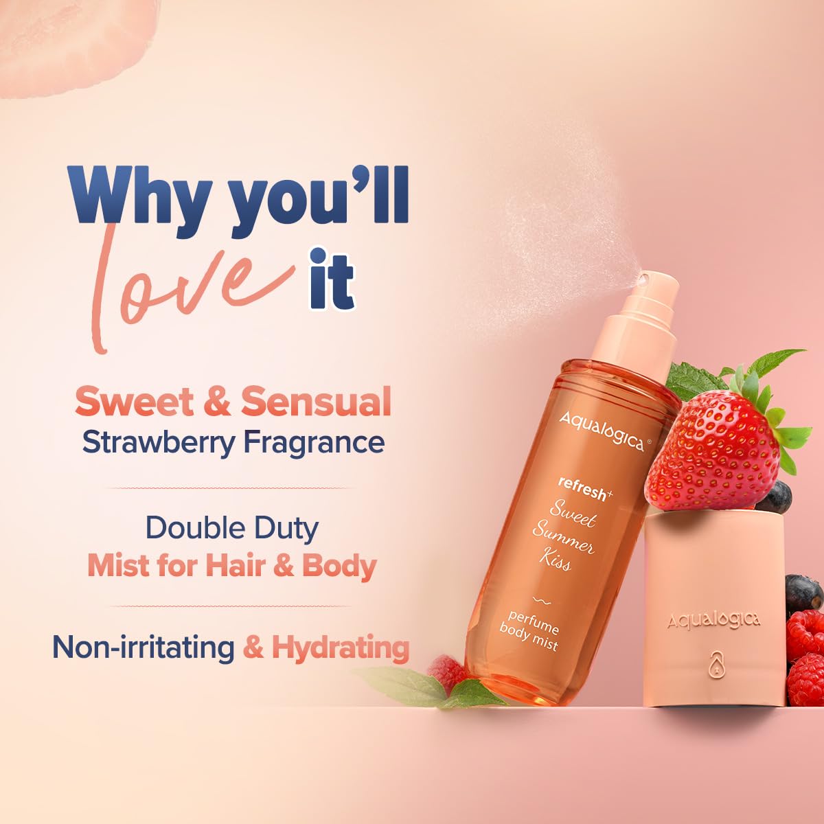 Aqualogica Refresh+ Perfume Body Mist Trio, 3x150ml, Set of 3 Fragrances, Hair & Body - in use