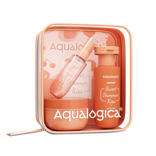 Aqualogica Refresh+ Sweet Summer Kiss Body Care Set, 3-Piece Travel Kit with Body Wash, Perfume Mist, and Hydra Gel Moisturiz