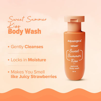 Aqualogica Refresh+ Sweet Summer Kiss Body Care Set, 3-Piece Travel Kit with Body Wash, Perfume Mist, and Hydra Gel Moisturiz
