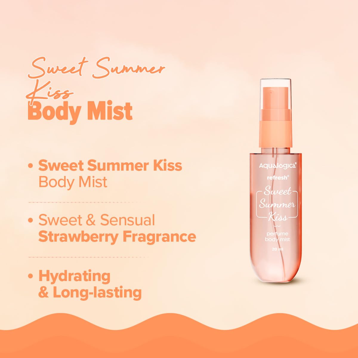 Aqualogica Refresh+ Sweet Summer Kiss Body Care Set, 3-Piece Travel Kit with Body Wash, Perfume Mist, and Hydra Gel Moisturiz