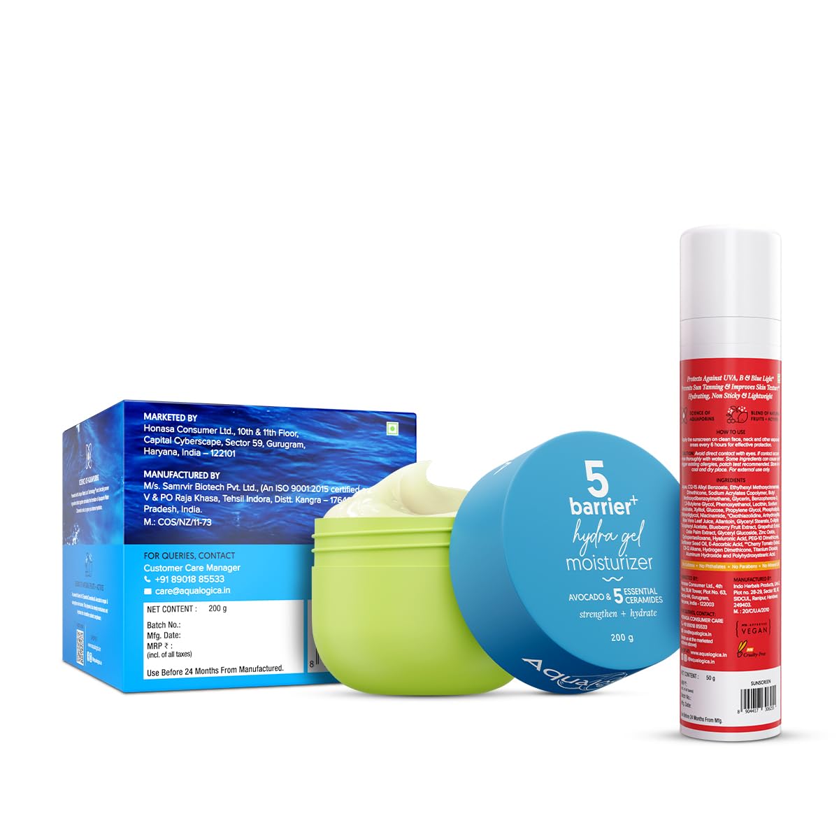 Aqualogica SPF 50+ PA++++ Sunscreen & Hydra Gel Moisturizer Combo, 2-Piece Set - ingredients panel