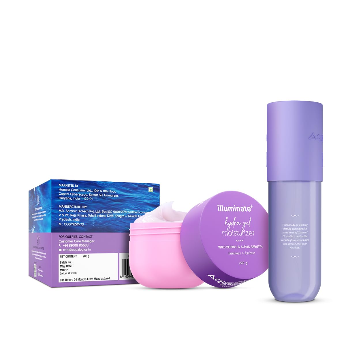 Aqualogica Vanilla Mist & Illuminate Moisturizer Duo, 150ml Body Mist + Hydra Gel Moisturizer, Unisex Eau de Parfum, 2-Piece 