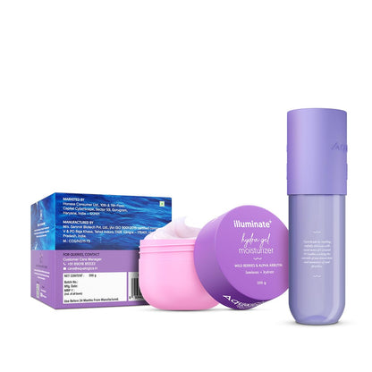 Aqualogica Vanilla Mist & Illuminate Moisturizer Duo, 150ml Body Mist + Hydra Gel Moisturizer, Unisex Eau de Parfum, 2-Piece 