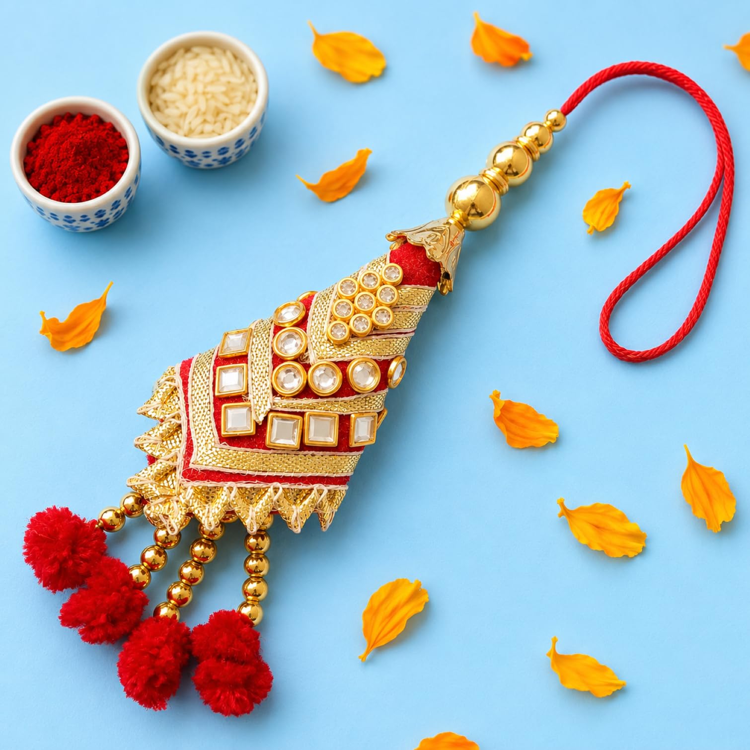 ARADHANA RAKHIS rakhi for brother and bhabhi set of 1 bhaiya rakhi and 1 bhabhi lumba rakhri | with roli chawal | traditional