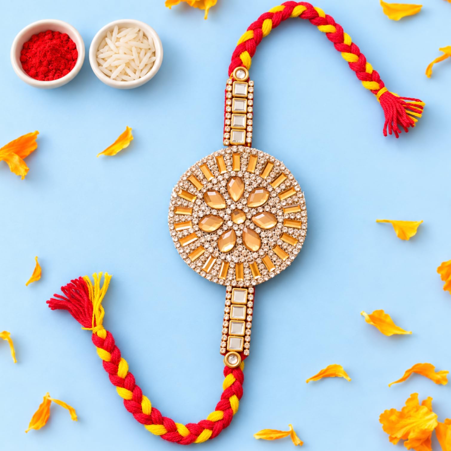 ARADHANA RAKHIS rakhi for brother and bhabhi set of 1 bhaiya rakhi and 1 bhabhi lumba rakhri | with roli chawal | traditional