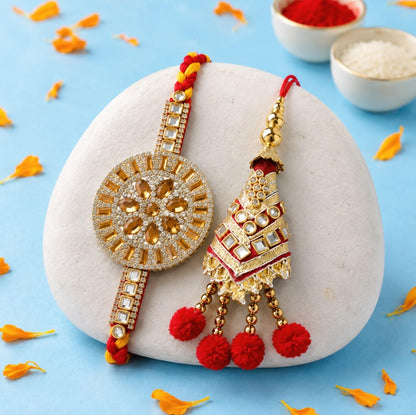 ARADHANA RAKHIS rakhi for brother and bhabhi set of 1 bhaiya rakhi and 1 bhabhi lumba rakhri | with roli chawal | traditional