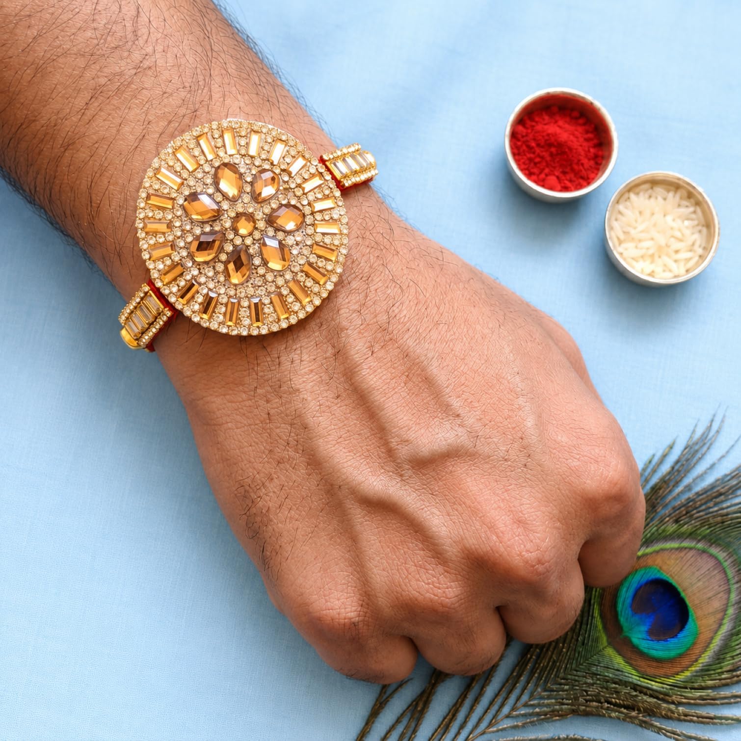ARADHANA RAKHIS rakhi for brother and bhabhi set of 1 bhaiya rakhi and 1 bhabhi lumba rakhri | with roli chawal | traditional
