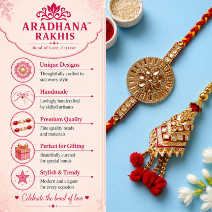 ARADHANA RAKHIS rakhi for brother and bhabhi set of 1 bhaiya rakhi and 1 bhabhi lumba rakhri | with roli chawal | traditional