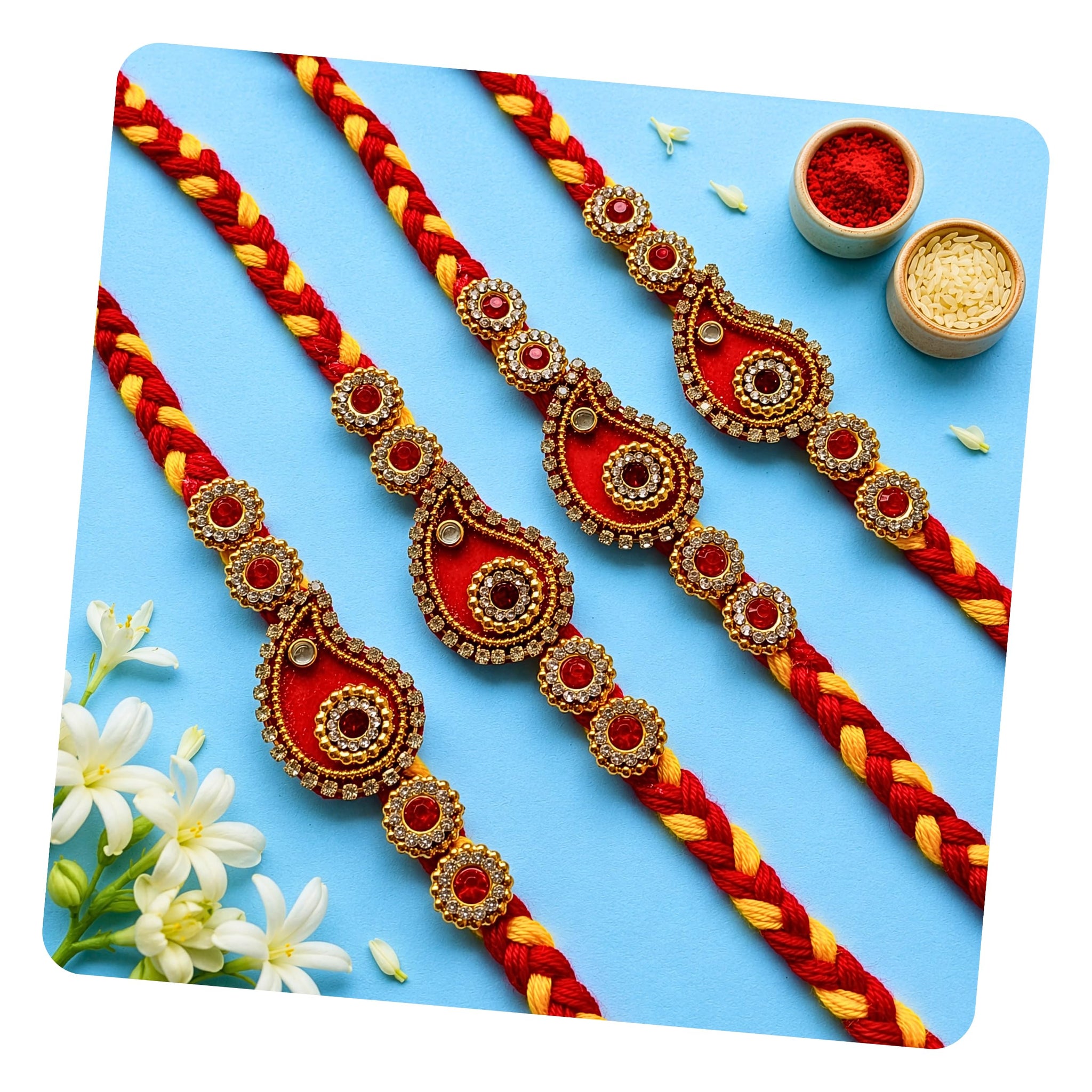 ARADHANA RAKHIS Rakhi Set for Brother 4pcs with roli chawal | Traditional Rakhdi For Bhai | Raksha Bandhan