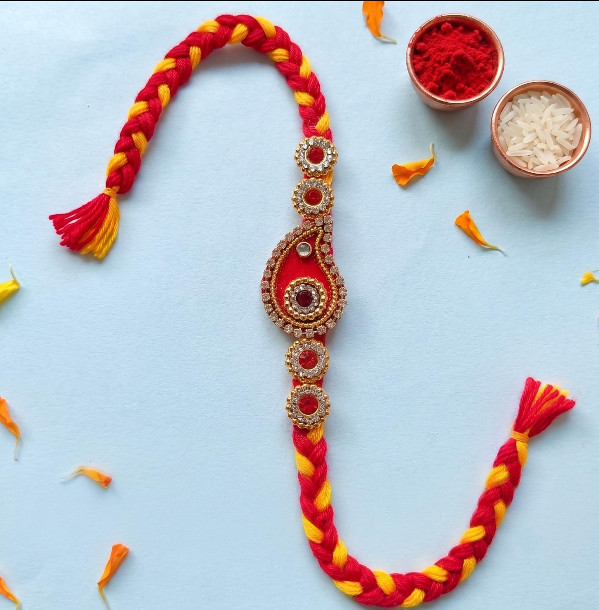 ARADHANA RAKHIS Rakhi Set for Brother 4pcs with roli chawal | Traditional Rakhdi For Bhai | Raksha Bandhan - front view