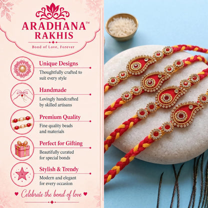 ARADHANA RAKHIS Rakhi Set for Brother 4pcs with roli chawal | Traditional Rakhdi For Bhai | Raksha Bandhan - back view
