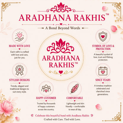 ARADHANA RAKHIS Rakhi Set for Brother 4pcs with roli chawal | Traditional Rakhdi For Bhai | Raksha Bandhan - ingredients pane