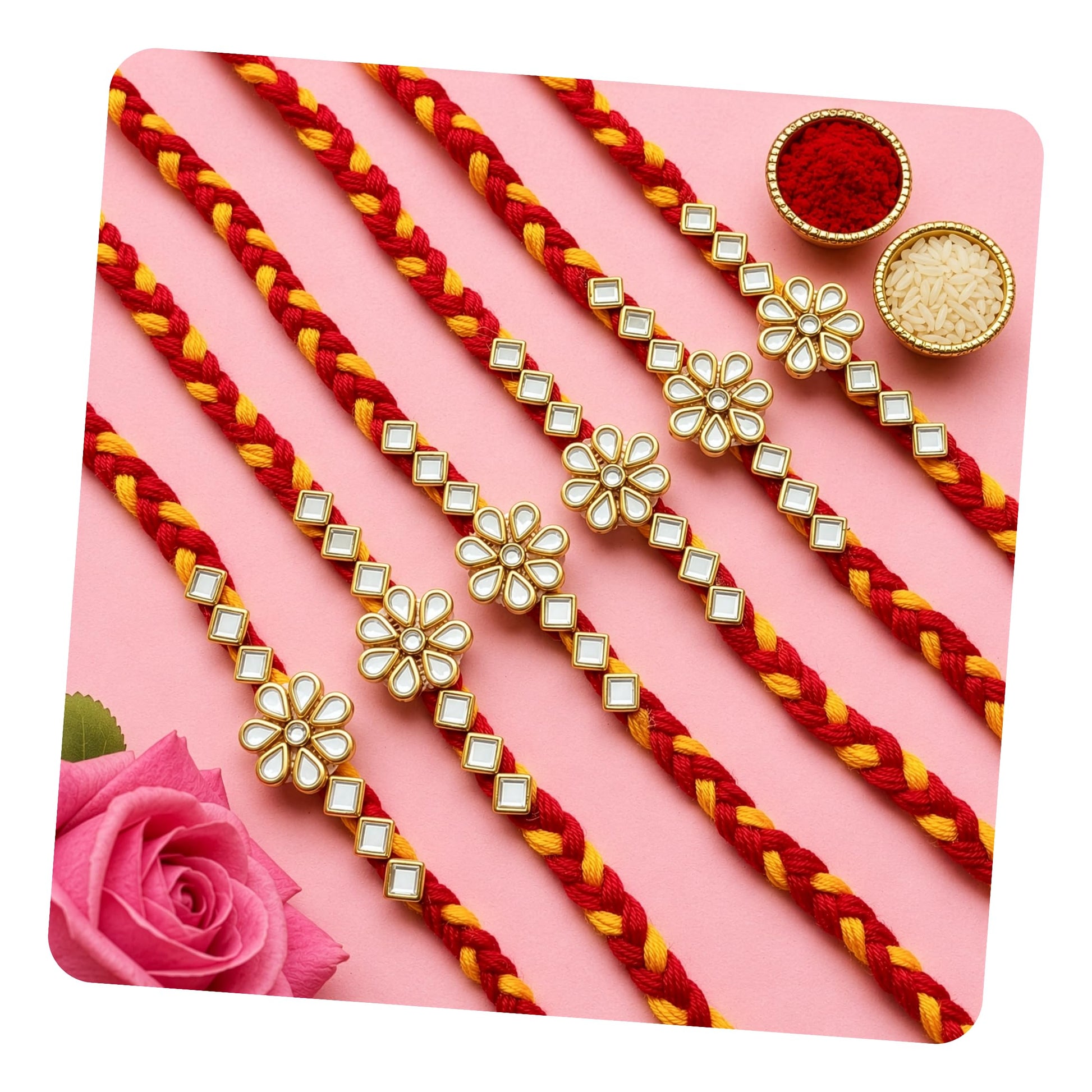 ARADHANA RAKHIS Rakhi Set for Brother 6pcs with roli chawal | Traditional Rakhdi Combo of 6 | Raksha Bandhan
