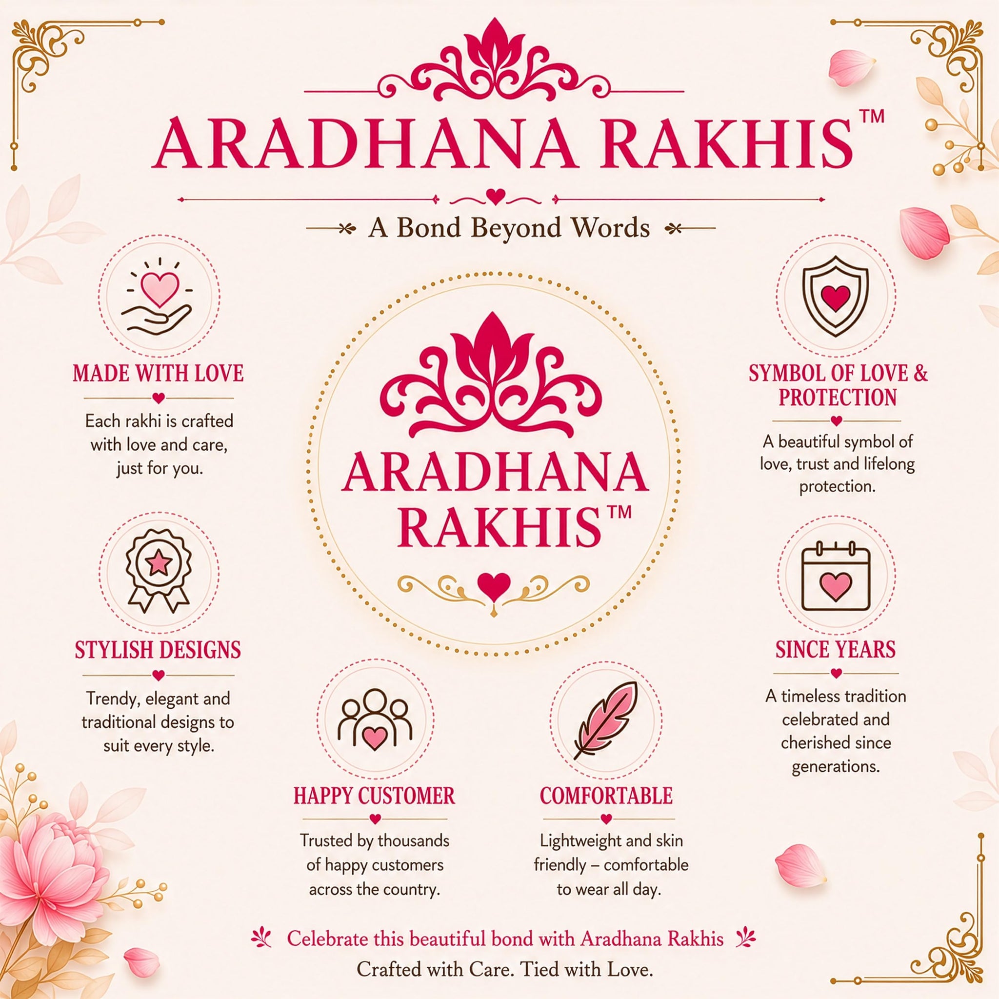 ARADHANA RAKHIS Rakhi Set for Brother 6pcs with roli chawal | Traditional Rakhdi Combo of 6 | Raksha Bandhan - label detail