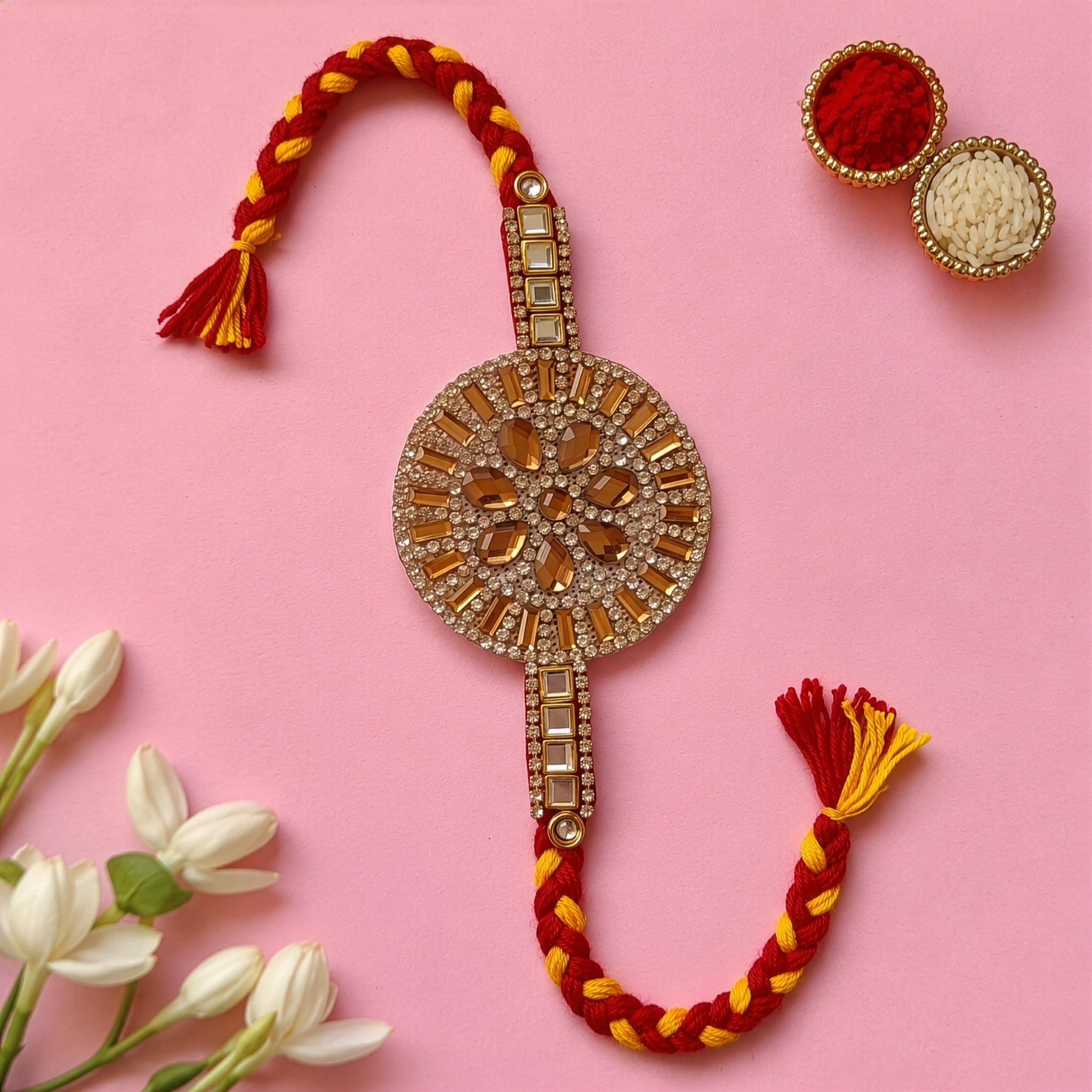 ARADHANA RAKHIS Rakhi Set For Brother with Roli chawal | Stone Rakhi | Traditional Stylish Rakhri | Raakhi for Bhai - back vi