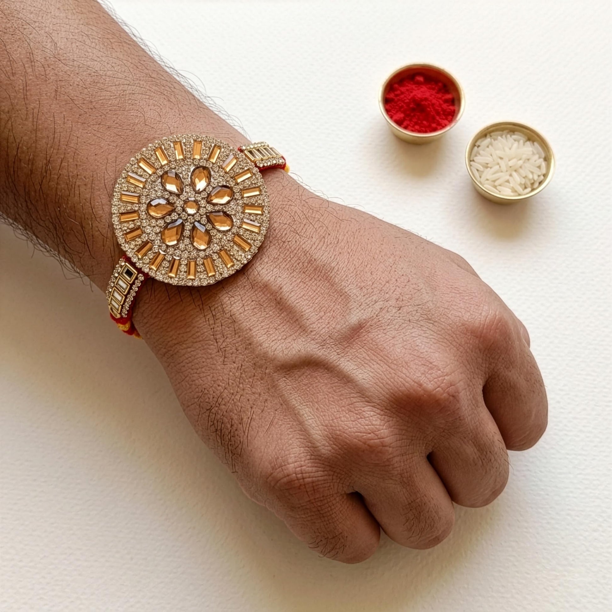ARADHANA RAKHIS Rakhi Set For Brother with Roli chawal | Stone Rakhi | Traditional Stylish Rakhri | Raakhi for Bhai - packagi