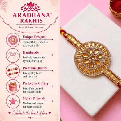 ARADHANA RAKHIS Rakhi Set For Brother with Roli chawal | Stone Rakhi | Traditional Stylish Rakhri | Raakhi for Bhai - label d