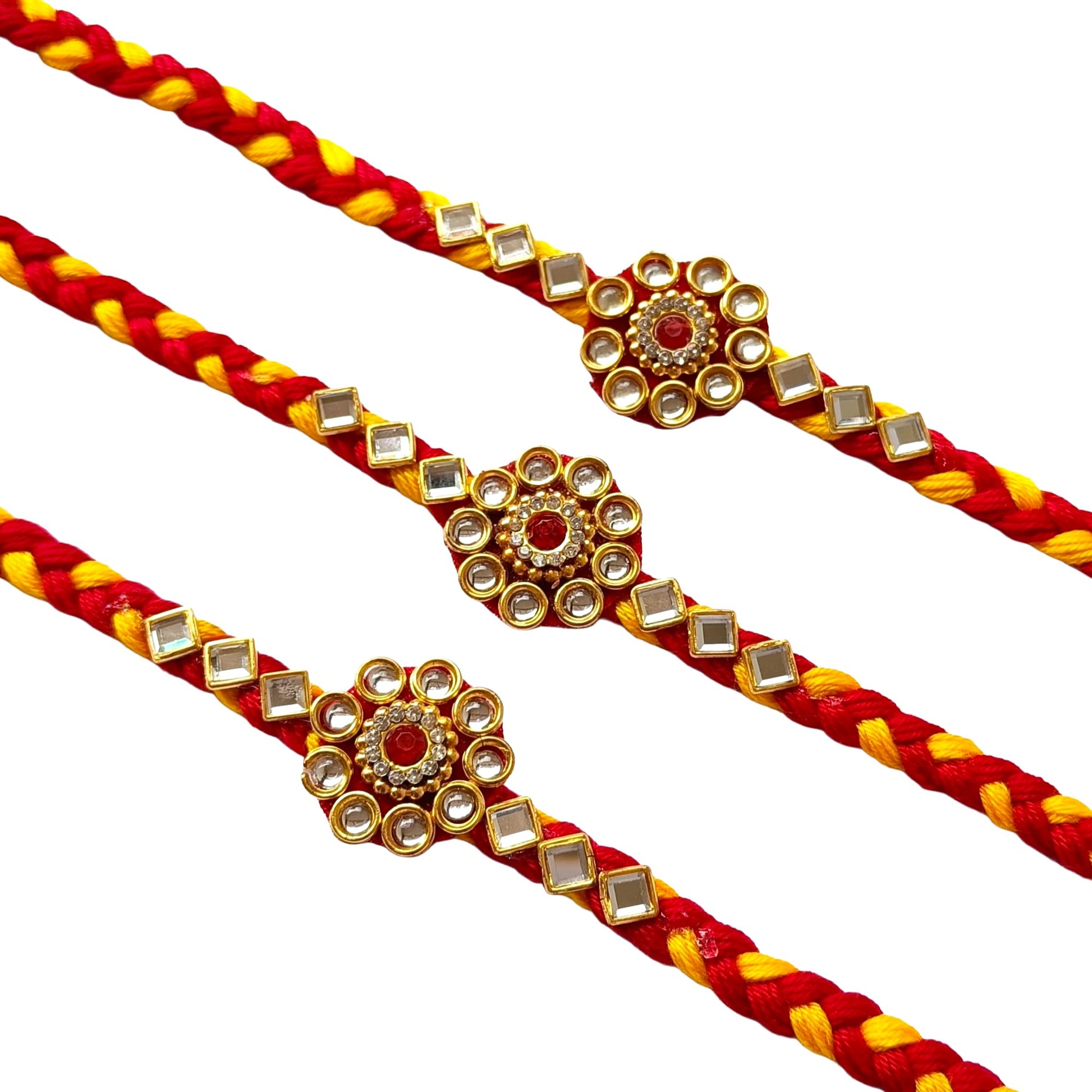 ARADHANA RAKHIS Rakhi set of 3 with roli chawal for brother | Traditional Rakhdi | Kundan Rakhii