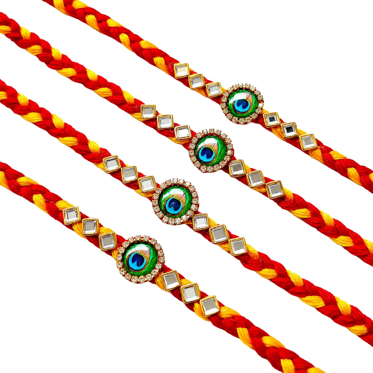 ARADHANA RAKHIS Rakhi set of 4 with roli chawal | Rakhii for brother | Peacock Rakhdi | rakhi combo