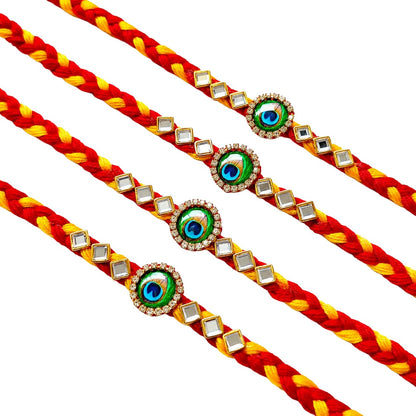 ARADHANA RAKHIS Rakhi set of 4 with roli chawal | Rakhii for brother | Peacock Rakhdi | rakhi combo