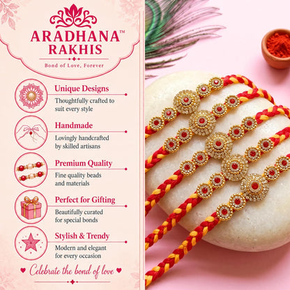 ARADHANA RAKHIS Traditional Rakhi Set of 5 for brother with roli chawal | Stylish Designer Rakhdi | Raksha Bandhan - packagin