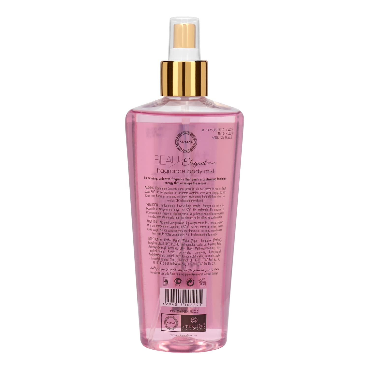 ARMAF Beau Elegant For Women Body Mist, 250ml Spray, Modern Floral Fruity Fragrance with Rose and Jasmine Notes - front view