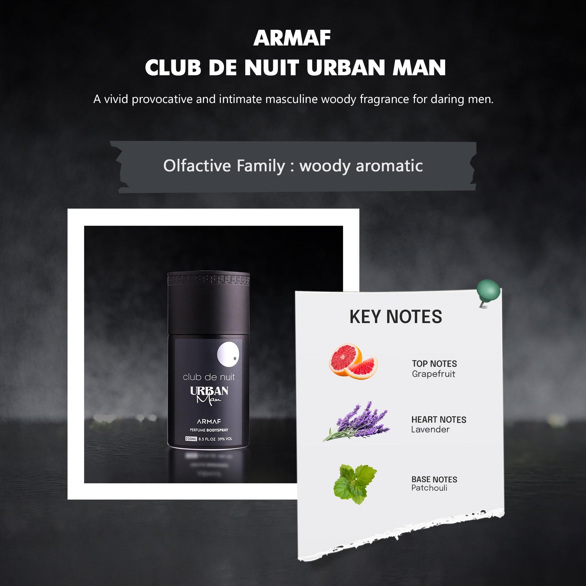 ARMAF Club De Nuit Urban Man Body Spray, 250ml Liquid, Modern Fragrance for Adult Men - packaging