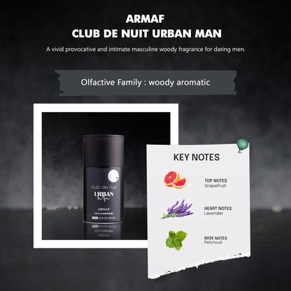 ARMAF Club De Nuit Urban Man Body Spray, 250ml Liquid, Modern Fragrance for Adult Men - packaging