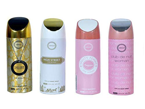 ARMAF Club De Nuit Vanity Femme Essence High Street Tag Her Deodorant Body Spray for Women, 200ml, Pack of 4