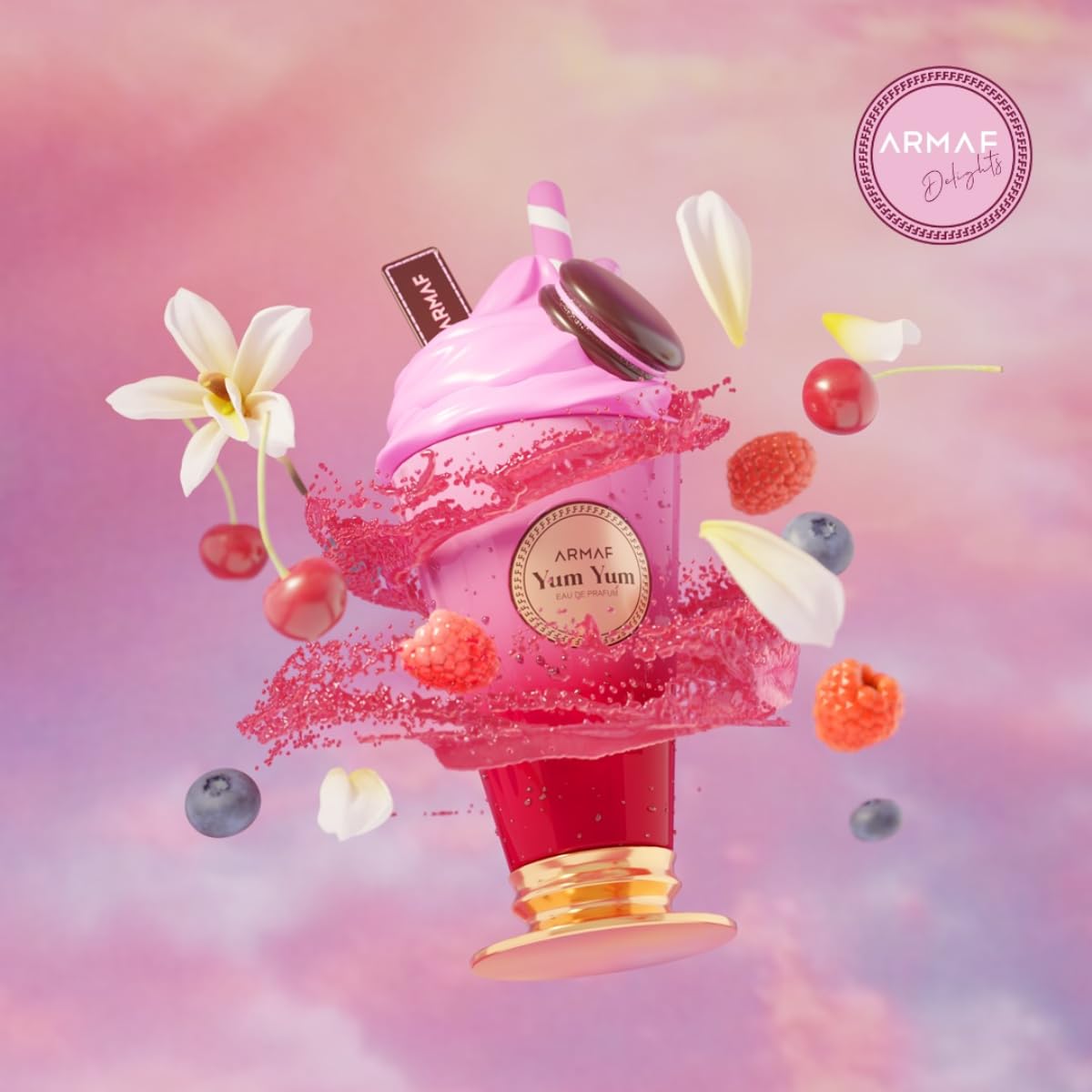 ARMAF Delights Yum Yum Eau de Parfum, 100ml, Sweet Cherry Vanilla Amber Notes, Milkshake-Inspired Floral Fruity Fragrance for