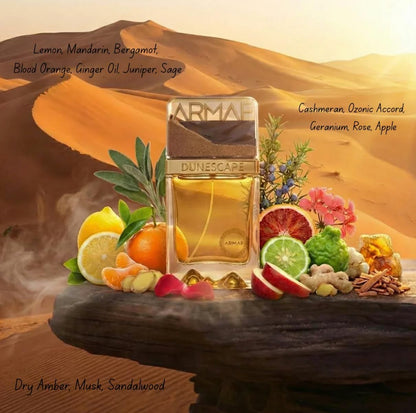 ARMAF Dunescape Dubai Eau de Parfum, 100ml, Oriental Woody Scent, Unisex, Sand-Textured Cap Bottle - packaging